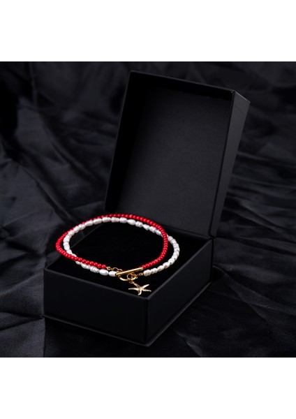 Inci ve Kırmızı Mercan Doğal Taş Kadın Kolye modelleri