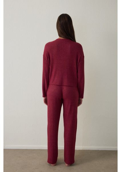 Bordo Kuromi Baskılı Uzun Kollu Pijama Takımı fırsatları