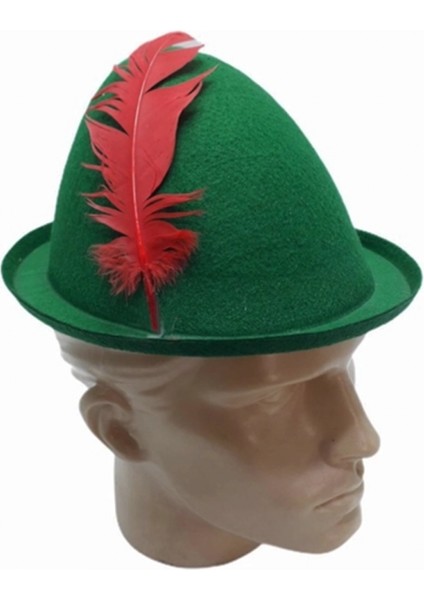 Peter Pan Şapkası Yeşil Renk Kırmızı Tüylü fiyatları