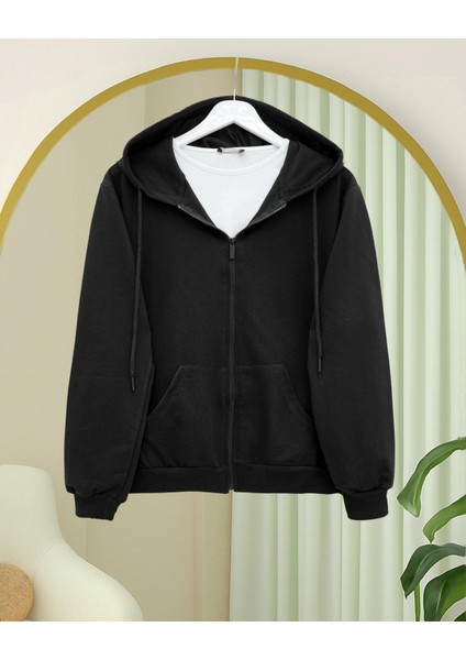 Unisex Kapşonlu Sweatshirt 2 Iplik Şardonlu, Fermuarlı, Cepli