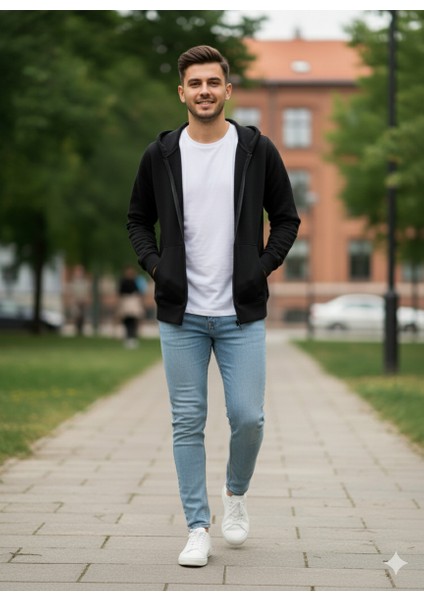 Unisex Kapşonlu Sweatshirt 2 Iplik Şardonlu, Fermuarlı, Cepli fiyatları