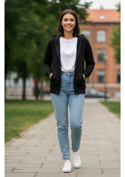 Unisex Kapşonlu Sweatshirt 2 Iplik Şardonlu, Fermuarlı, Cepli fırsatları