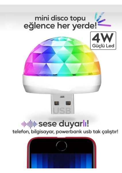 Araç Içi Oto Araba Disko Topu Sese Duyarlı LED USB LED Lamba