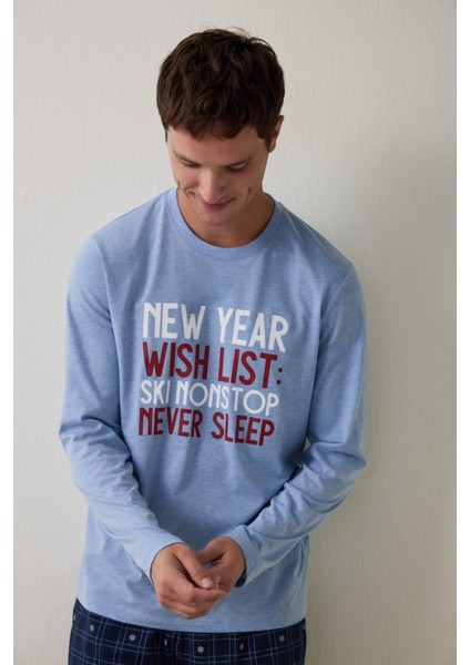 Erkek List Geometrik Desenli Bisiklet Yaka Pamuklu 2'li Pijama Takımı fırsatları