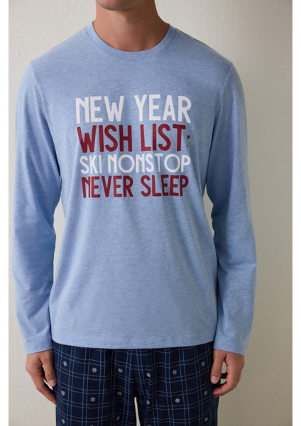 Erkek List Geometrik Desenli Bisiklet Yaka Pamuklu 2'li Pijama Takımı indirimleri