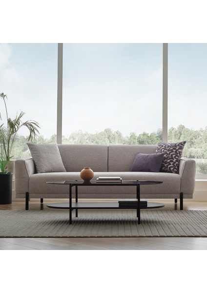 Terra Keten Dokulu, 3'lü Yataklı Koltuk - Orta Gri