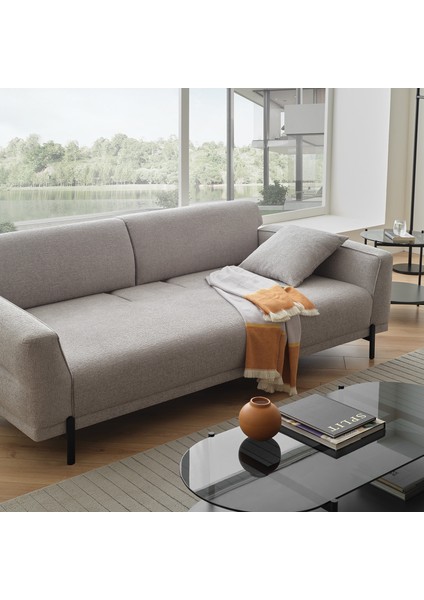 Terra Keten Dokulu, 3'lü Yataklı Koltuk - Orta Gri fiyatları