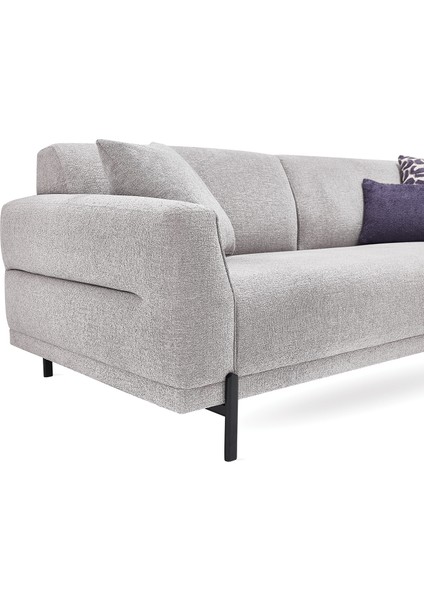 Terra Keten Dokulu, 3'lü Yataklı Koltuk - Orta Gri