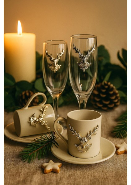 Yeni Yıl Temalı Geyikli Kayve Yanı Bardağı (Tek Adet) fiyatları