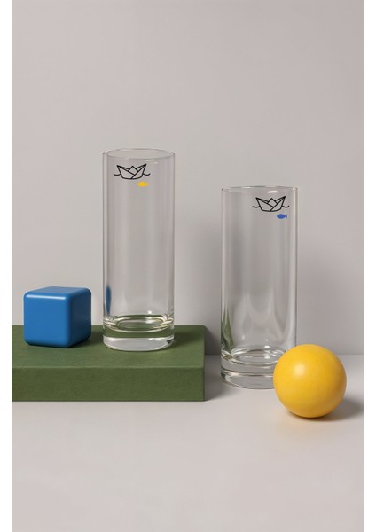 Gemiler - Sarı & Lacivert Rakı Bardağı Seti 2'li