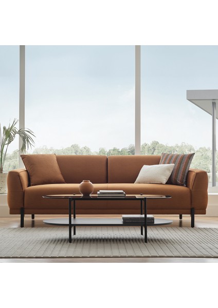 Terra Kadife Dokulu, 3'lü Yataklı Koltuk - Açık Kiremit