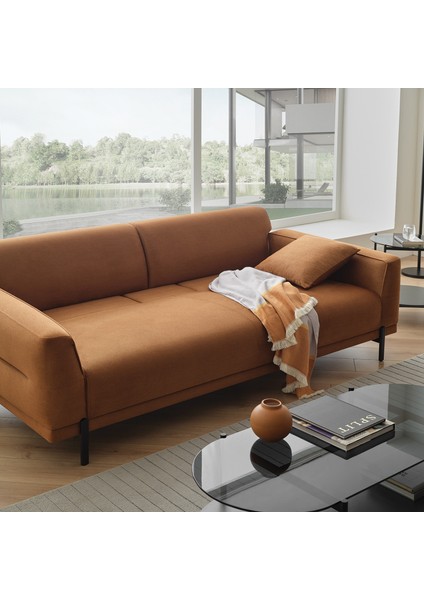 Terra Kadife Dokulu, 3'lü Yataklı Koltuk - Açık Kiremit fiyatları