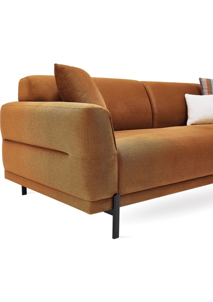 Terra Kadife Dokulu, 3'lü Yataklı Koltuk - Açık Kiremit