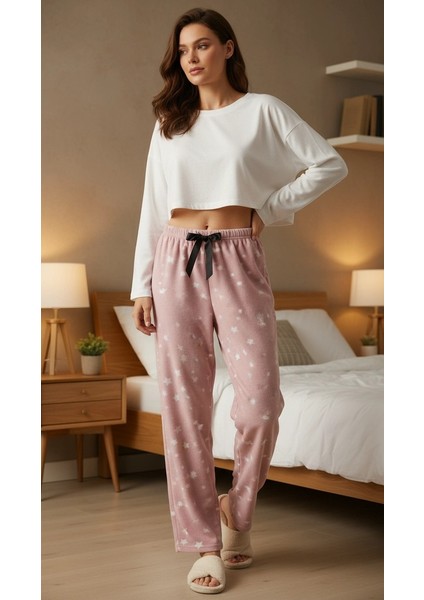 Yıldız Desenli Kadın Polar Pijama Altı