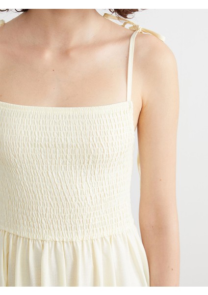 Yeni Sezon Kare Yaka Keten Karışımlı Elbise modelleri