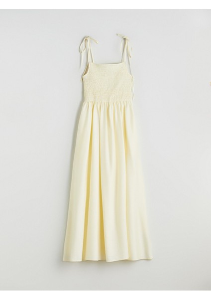 Yeni Sezon Kare Yaka Keten Karışımlı Elbise indirimleri