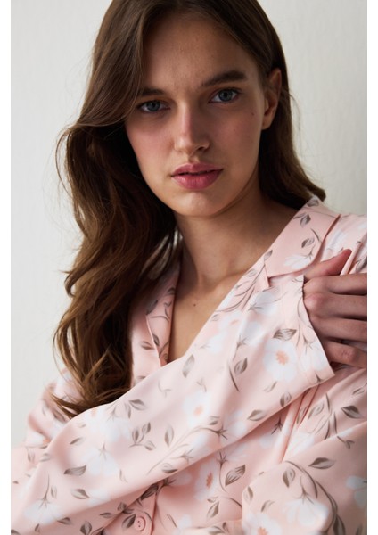 Açık Pembe Ellie Çiçekli Gömlek Yaka Uzun Kol Pijama Takımı fiyatları