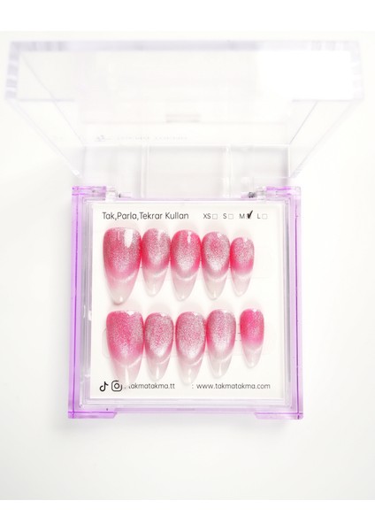 10'lu Pembe Uzun Badem UBD1525 Tekrar Kullanılabilir El Yapımı Protez Takma Tırnak Pembe-M modelleri