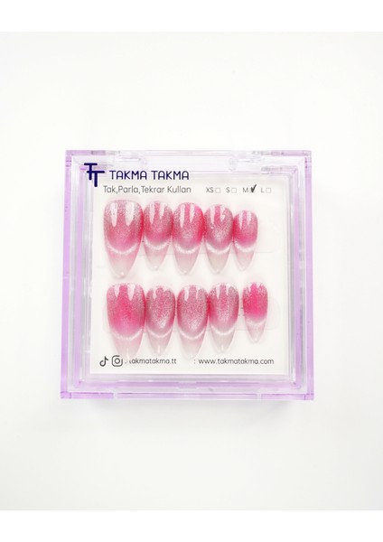 10'lu Pembe Uzun Badem UBD1525 Tekrar Kullanılabilir El Yapımı Protez Takma Tırnak Pembe-L fiyatları