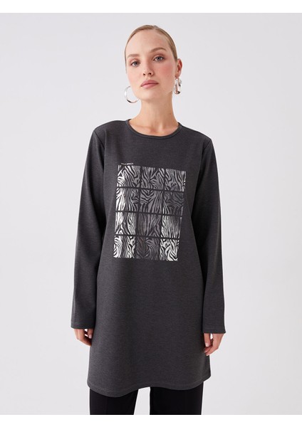 Yeni Sezon Bisiklet Yaka Baskılı Uzun Kollu Kadın Tunik