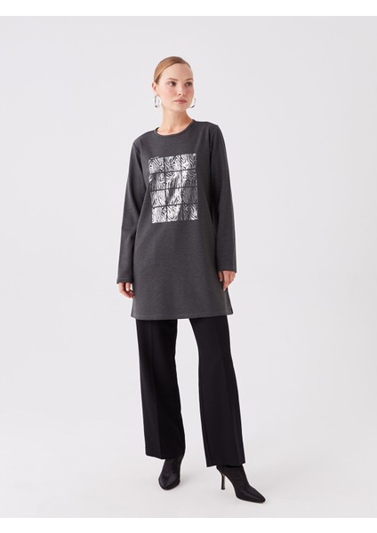 Yeni Sezon Bisiklet Yaka Baskılı Uzun Kollu Kadın Tunik modelleri