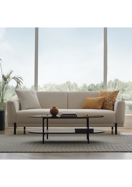 Terra Keten Dokulu, 3'lü Yataklı Koltuk - Beyaz