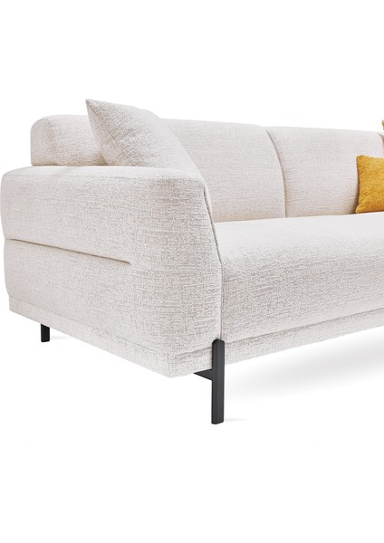 Terra Keten Dokulu, 3'lü Yataklı Koltuk - Beyaz