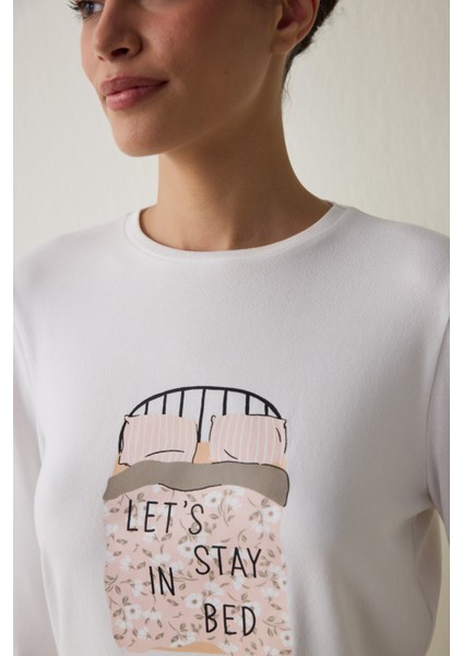 Çizgili Sleep Time Bisiklet Yaka Uzun Kollu Pijama Takımı modelleri