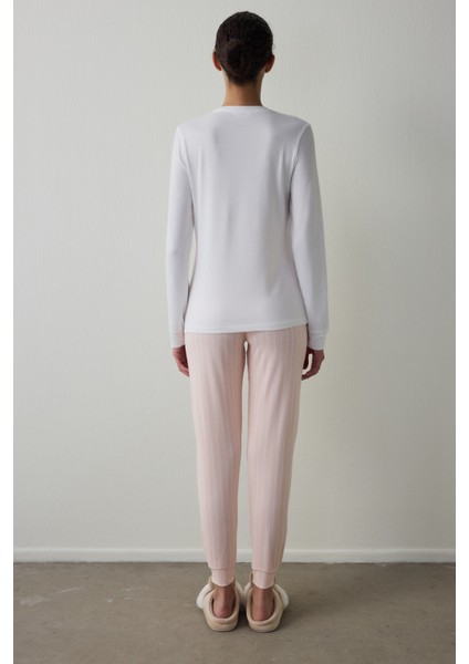 Çizgili Sleep Time Bisiklet Yaka Uzun Kollu Pijama Takımı fırsatları