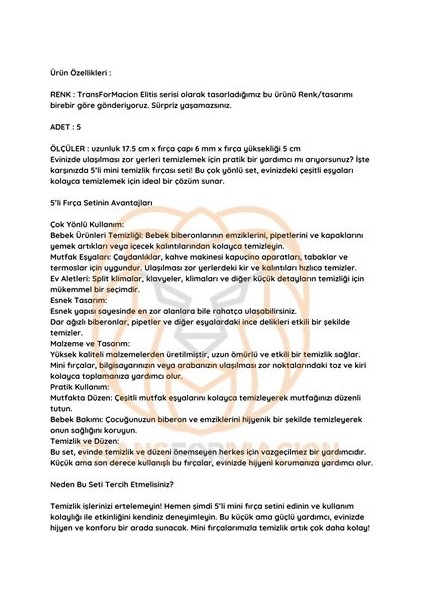 Bfs Mikro Fırça Klima Biberon Pipet Fırçası 5 Adet fırsatları