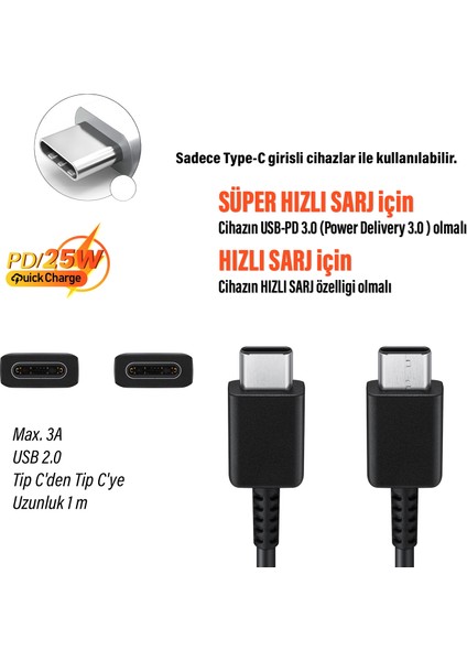 Type-C Şarj Kablosu 25W - 45W Süper Hızlı Şarj - 100W Hızlı Şarj Orjinal Samsung Türkiye Garantili fiyatları