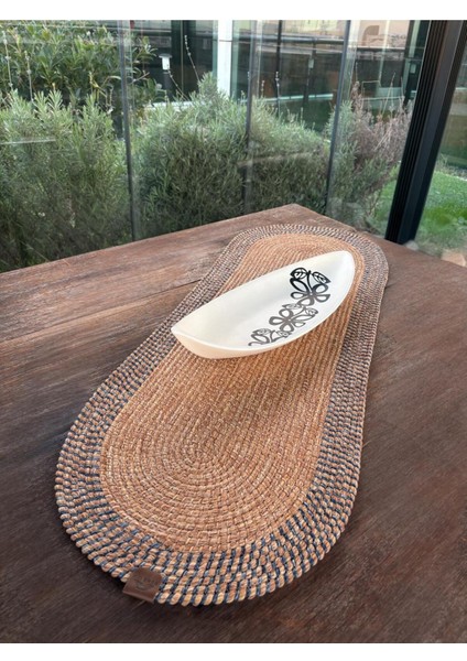 Modern Dokulu Mavi/natural Oval Runner – Masa Üstü Dekor 35 x 100 cm fiyatları