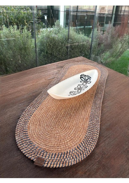 Modern Dokulu Mavi/natural Oval Runner – Masa Üstü Dekor 35 x 100 cm fırsatları