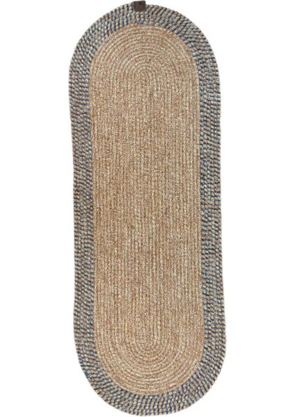 Modern Dokulu Mavi/natural Oval Runner – Masa Üstü Dekor 35 x 100 cm