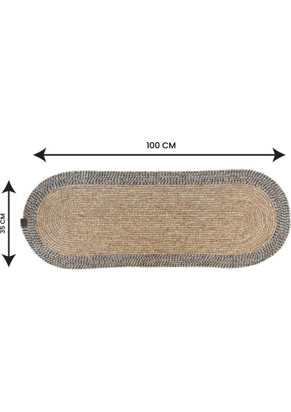 Modern Dokulu Mavi/natural Oval Runner – Masa Üstü Dekor 35 x 100 cm