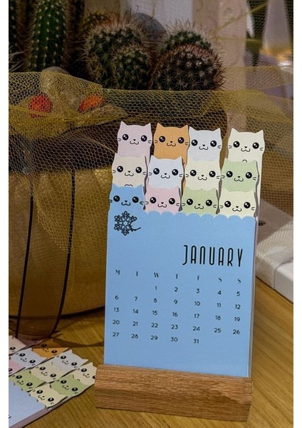 2026 Ingilizce Kedi Temalı Takvim, Masa Takvimi Ingilizce Özel Tasarım 2026 Yılı Takvimi
