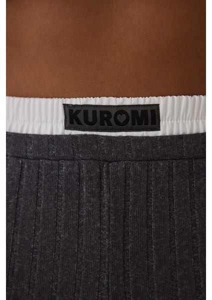 Antrasit Kuromi Baskılı Kayık Yaka Uzun Kollu Pijama Takımı modelleri