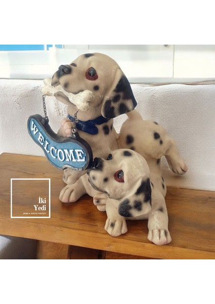 Welcome 77-2 Dalmaçyalı Köpekler Karşılama Dekoru Obje Ofis Hediyesi Masa Üstü Karşılama Bankosu