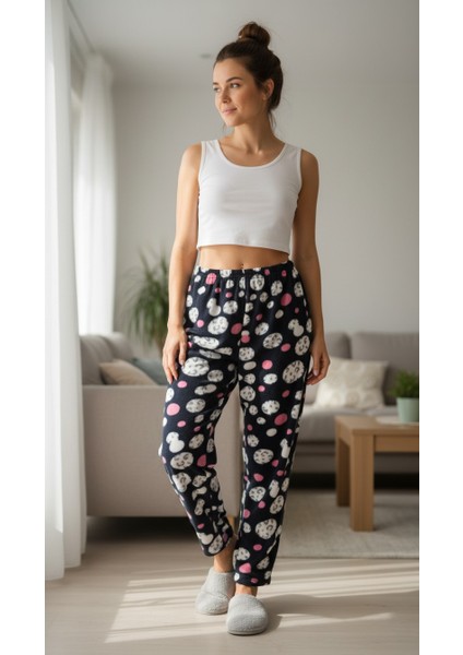 Yuvarlak Desenli Kadın Polar Pijama Altı