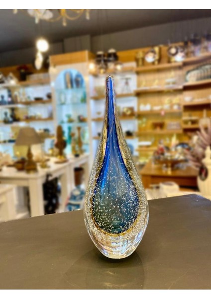 Kristal Cam Mavi Damla Dekor 10X25CM