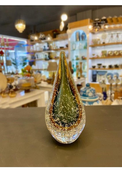 Kristal Cam Yeşil Damla Dekor 9X18CM