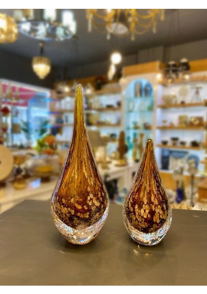 Kristal Cam Kahve 2'li Damla Dekor