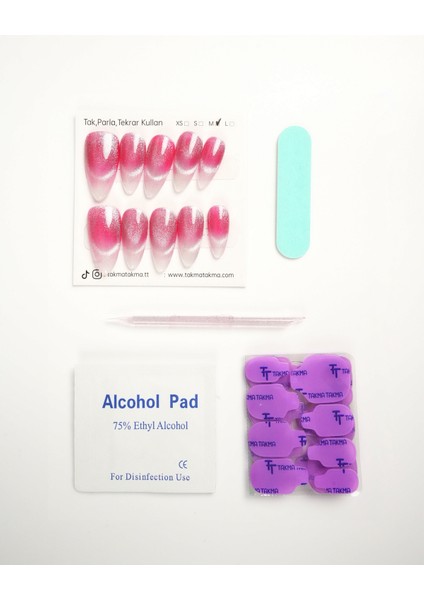 10'lu Pembe Uzun Badem UBD1525 Tekrar Kullanılabilir El Yapımı Protez Takma Tırnak Pembe-Xs fırsatları