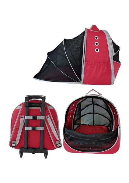 Grand Paris Tekerlekli Genişletilebilen Kedi, Küçük Köpek Taşıma Çantası Kırmızı 40-40-50CM