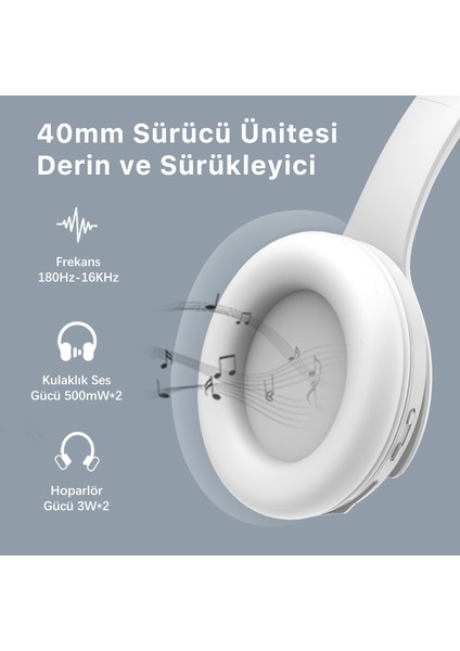 Soundcraft Bh3 Katlanabilir Hoparlör Özellikli Eq Mod Tf Kart Girişli 40MM Sürücü Kablosuz Bluetooth 5.3 Kulaküstü Kulaklık fırsatları