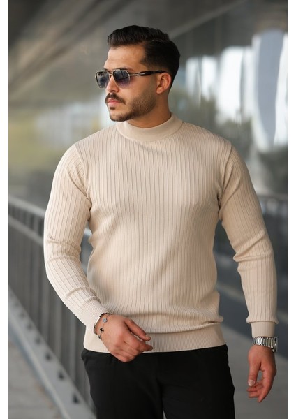 Erkek Yarım Balıkçı Yaka Fitilli Triko