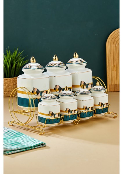 Gold Standlı 7'li Lüks Porselen Baharatlık Seti – Zebra Desenli indirimleri