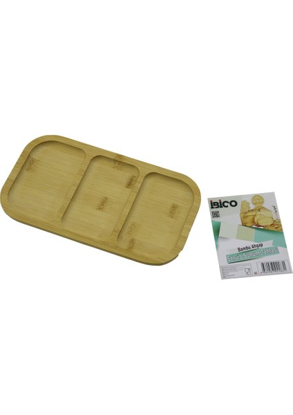 Dikdörtgen 3 Bölmeli=2+1 Ahşap Bambu Servis Sunum Tepsi - Tahtası 25 x 14 x 1.4cm (5361)
