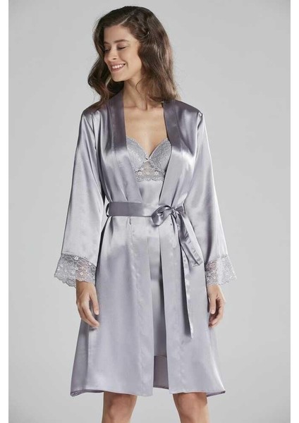 Sütyen Kaplı Sabahlık Gecelik Set 4285 Royal