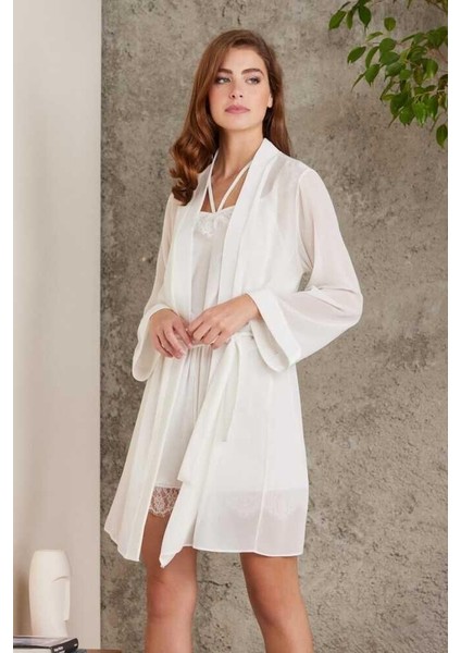 Dantelli Kadife Tulum Sabahlık Takım 4800 Ekru fiyatları